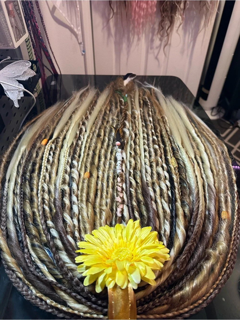 Blonde & Brown Mixed Dreadlock Extensions with Decorative Beads